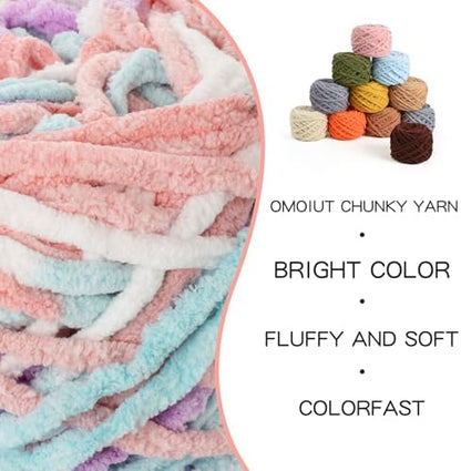 3 Pack Plush Chenille Chunky Yarn 100g (49.2yd) - Fluffy Velvet Yarn Crochet for Blanket Knitting and Crocheting - Baby Yarns for Crocheting Soft - Amigurumi Yarns (3 Blue-Pink-Purple) - Image 2