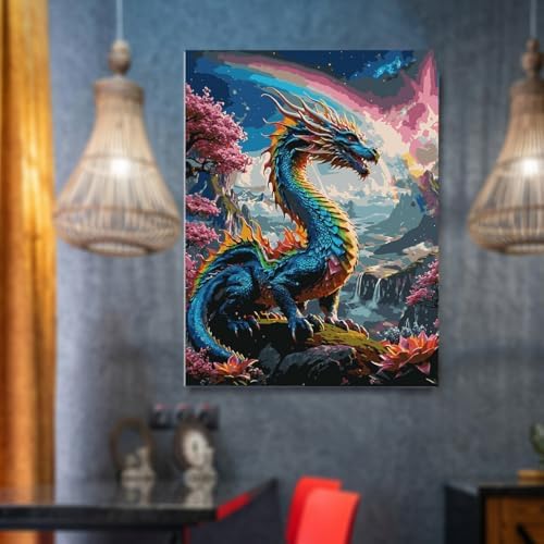 Lovepefe Dragon Paint By Numbers Kit for Adults Beginner with Framed Colourful Dragons Paint By Number Kits Acrylic On Canvas Easy Oil Painting Kit for Gift Home Wall Decor 12x16 Inch - Image 3