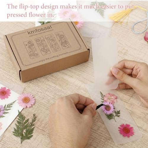 kmfosaat 344 Pcs Pressed Flower Bookmark Making Kit, 50 Laminating Pouches with 242 Dried Flowers, 50 Tassels, Tweezer and Punch, Party DIY Crafts Bookmark for Book Lovers - Image 7