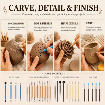 39PCS Pottery Tools Kit, Ceramic Tools, Clay Sculpting Tools (39Pcs) - Image 7