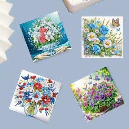 6 Pcs Diamond Painting Greeting Cards Kit Rose Lily Daisy Flowers with Envelopes, 5D DIY Special Shaped Rhinestone Art Card Making Kits for Adults, Holiday Blessing Postcards, Creative Craft Gifts - Image 2