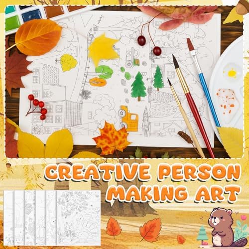 Sherr 75 Pcs Thanksgiving Pre Drawn Painting Canvas Kit for Adults 8 x 10 Inch 15 Set Autumn Pre Painted Canvas Sip and Paint Party Favors Set for Adults Fall Paint Party(Harvest Style) - Image 4