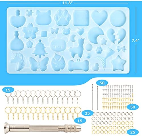Mocoosy 182Pcs Resin Molds Silicone Kit for Keychains, 32 Cavities Silicone Molds for Epoxy Resin Casting, Variety Shaped Resin Key Chain Molds Making Set DIY Ornaments Crafts Supplies - Image 2