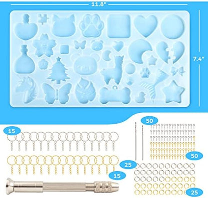 Mocoosy 182Pcs Resin Molds Silicone Kit for Keychains, 32 Cavities Silicone Molds for Epoxy Resin Casting, Variety Shaped Resin Key Chain Molds Making Set DIY Ornaments Crafts Supplies - Image 2