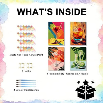 TBAIRO 4 Pack Framed Paint by Numbers Kit for Adults Beginner Cocktail DIY Painting Kits for Adults Cocktail Easy Adult Paint by Number Kits on Canvas for Wall Art Decor 8x12 Inch - Image 3