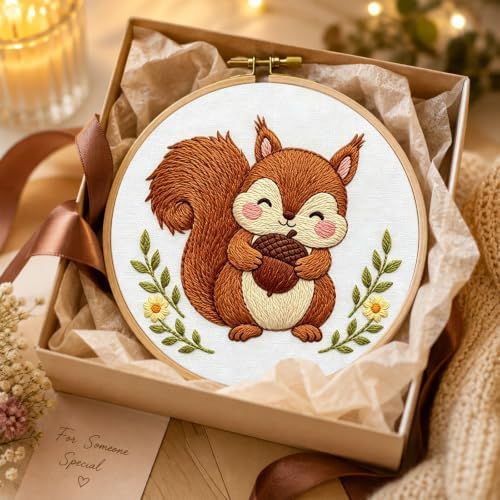 Nuberlic Embroidery Kit for Beginners Stamped Squirrel Needlepoint - Image 5