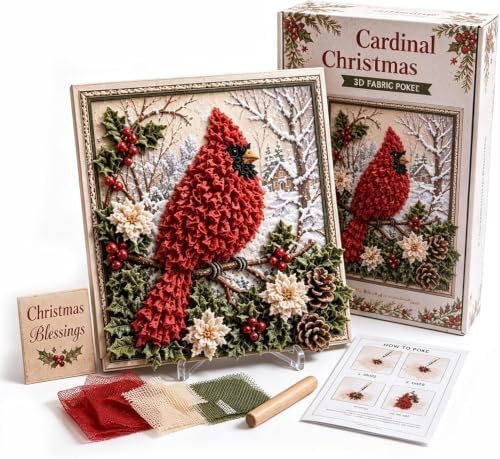 Trmonol Christmas 3D Fabric Poke Art Kit, DIY Christmas Craft Kit, Handmade Fabric Poke Art Kit for Adults and Beginners, Create Cozy Holiday Magic，Cardinal Christmas by Trmonol