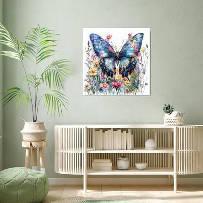 TCDZMYGS Butterfly Paint by Numbers Kit for Adults Beginner,Wild Flowers Adult Paint by Number Kits on Canvas Without Frame,DIY Acrylic Oil Painting by Numbers Kits for Home Wall Decor 16x16 inch - Image 2