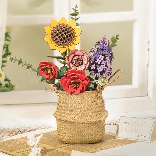 Hands Craft 3D Wooden Puzzle Craft Set – Botanical Garden Collection, DIY Building Kit with 3D Flower Puzzles - Sunflower, Lilac, Rose, Camellia. Decorative Wooden Floral Art for Home Decor - Image 7