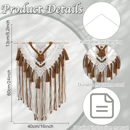 FREEBLOSS DIY Macrame Wall Hanging Kit Woven Tassel Tapestry DIY Cotton Rope Boho Wall Decor Macrame Kit with Instructions for Adults Beginners, 40cm/15.7" Wide - Image 3