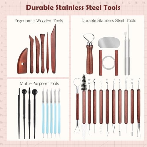 36PCS Pottery Tools and Supplies, Ceramic Polymer Tools Kit, Clay Tools Sculpting Set for Pottery Kiln, Pottery Wheel, Carving, Shaping, Dotting, Molding, Modeling, Air Dry Clay, Crafting Supplies - Image 3
