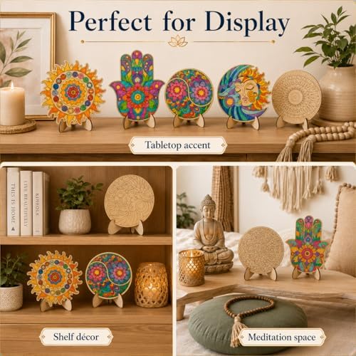 byvood 5 Pack Mandala Painting Set, Wooden Mandala Coloring Set with Markers, DIY Unfinished Wood Cutouts, Paint Your Own Wood Craft for Adults, Home Classroom Table Decor - Image 6