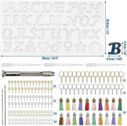 Resin Letter Keychain Mold Kit, Obverse Alphabet Resin Mold 167Pcs Set – Reversed Letter Silicone DIY Epoxy Casting Kit for Making Ornament Keychain & Pendant Jewelry - Image 2