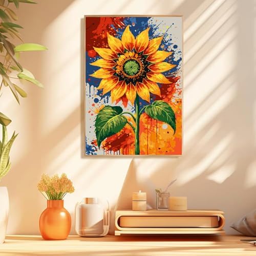 Mowana Sunflower Paint by Numbers Kit for Adults - Flowers Adult Paint by Numbers for Beginners on Canvas with Frame and Easel, Easy Acrylic Oil Painting by Number Kits 8x12 inch - Image 2