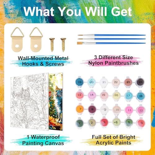 ZTOTZ Cat Paint by Numbers Kit for Adults,Animal Cat Paint by Number Kit Canvas, DIY Window Flower Paint by Numbers Easy for Living Room Decor Gift 16x20 Inch - Image 5