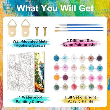 ZTOTZ Cat Paint by Numbers Kit for Adults,Animal Cat Paint by Number Kit Canvas, DIY Window Flower Paint by Numbers Easy for Living Room Decor Gift 16x20 Inch - Image 5