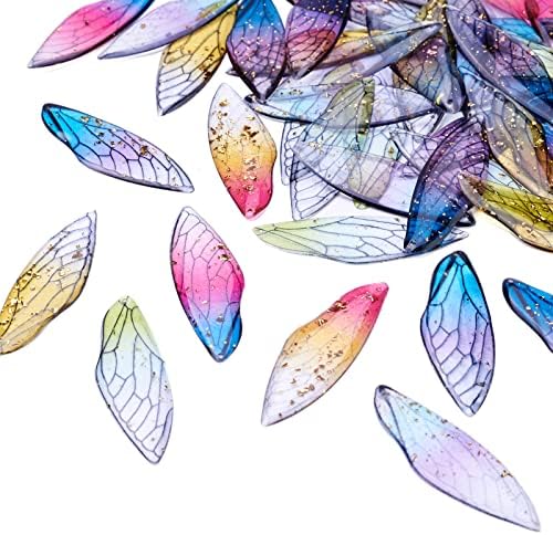 FASHEWELRY 50Pcs Resin Big Wing Charms Transparent Insects Wing Pendants Colorful Dragonfly Wings Hanging Charms with Gold Foil for Jewelry Making by FASHEWELRY