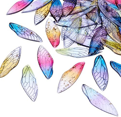FASHEWELRY 50Pcs Resin Big Wing Charms Transparent Insects Wing Pendants Colorful Dragonfly Wings Hanging Charms with Gold Foil for Jewelry Making by FASHEWELRY
