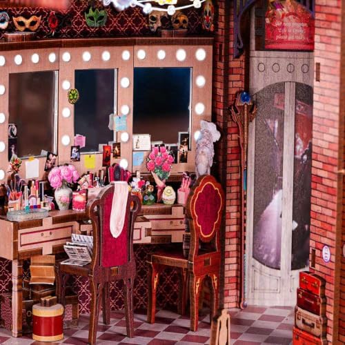 fifijoy Book Nook Kit - Theatre Dressing Room DIY Miniature House with LED Light, 3D Wooden Puzzle Book Nook Bookshelf Decor, Unique Gift for Family and Friends (with White Light) - Image 5