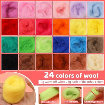 Yizzvb 24 Colors Needle Felting Kit, Beginners Wool Roving Set - Image 3