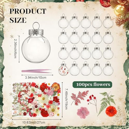 Gemscream 121 Pcs 20 Sets 2.36 inch Pressed Flower Craft Kit for Adults Womens Kit DIY Fillable Crafts Balls Dried Pressed Flowers Art Plastic Hanging Balls for Home Decor, Keepsake Crafts - Image 2