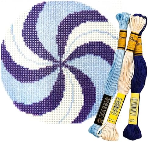 Howie's Needlepoint Needlepoint Kits, 18CT Printed Embroidery Pattern Starter Kits, Stamped Patterns Canvas Kits(Blue Peppermint,4x4inch) by HowiesNeedlepoint
