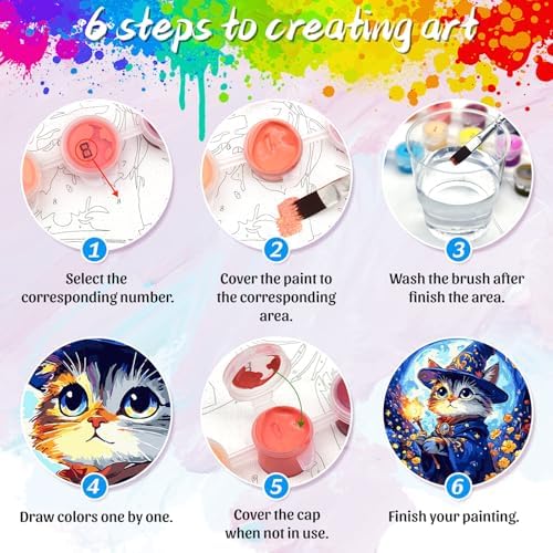 Yunnuo Cat Paint by Numbers Kit for Adults Beginner,Adult Paint by Number Kits on Canvas,Magic Cat and Flowers Paint-by-number Kits with Acrylic Paint & Brush,Great Choice for Decor and Gift(16x20 in) - Image 6