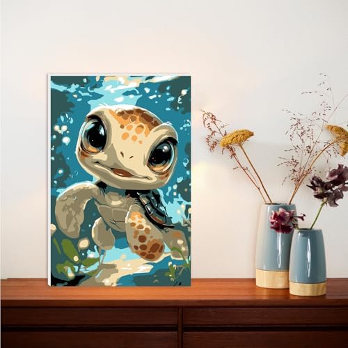 Lxmsja Cute Turtle Paint by Numbers Kit for Adults, Fantasy Ocean Acrylic Paint by Numbers for Adults Beginner, DIY Craft Supplies Oil Painting Kits for Home Wall Decor 8x12 inch (Framed) - Image 2