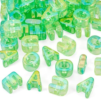 FASHEWELRY 50Pcs Big Crystal Vowel Letter Beads 20mm Colorful Acrylic Vowel Beads 3D Transparent AEIOU Alphabet Bead for DIY Keychains Bracelet Paracord Jewelry Making (Light Green) - Image 3