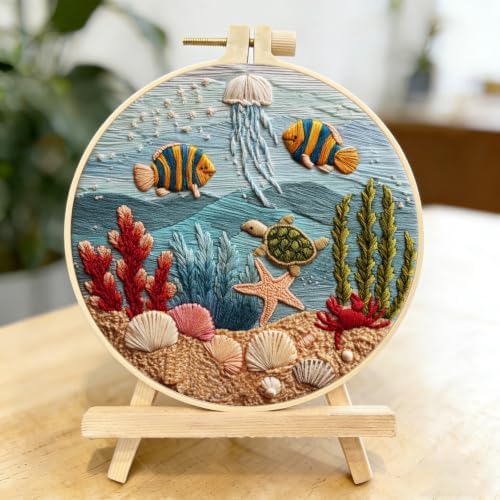 LYMIGER 3 Packs Embroidery Kit for Adults, Embroidery for Beginners (Sea-1) - Image 4