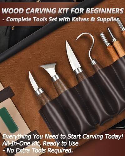 Wood Carving Kit Whittling Kit: Wood Carving Knife Tools with Leather Case - Image 2