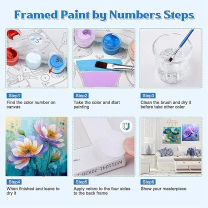Canrichshop 6 Pack Paint by Numbers Kit for Adults,Framed Adults Painting by Numbers Kits with Wooden Easel, DIY Flowers Acrylic Oil Painting Number Kits for Wall Decor 8x8 inch - Image 7