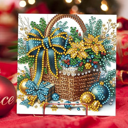 jinglinhh 6pcs Christmas Poinsettia Flower Basket Diamond Art Painting Greeting Cards with Envelopes, DIY Card Making Kits for Adults, Diamond Art Postcards Christmas Cards Craft Gifts - Image 5