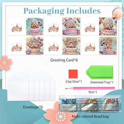 Tontut 6pcs Diamond Painting Kit Greeting Card, Quirky Ladies 5D DIY Diamond Handmade Holiday Greeting Card with Envelope, Christmas Gift Congratulation - Image 3