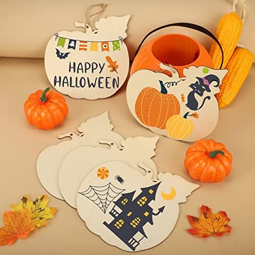 Large Size 7inch Wooden Halloween Thanksgiving Ornaments to Paint, DIY Blank Unfinished Pumpkin Wood Discs Ornament for Crafts Hanging Autumn Decorations(10PCS, Beige Pumpkin) - Image 2