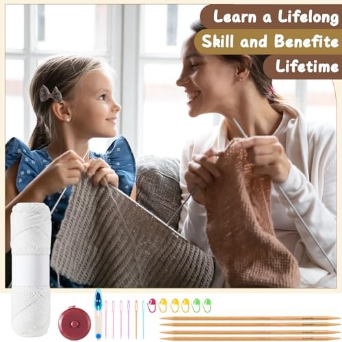 Maasechs Knitting Kits for Beginners Adults Complete Hat Knit Set with Yarn Bamboo Needles Starter Crochet Kit with Full Knitting Crochet Accessories for Women and Men (White) - Image 5