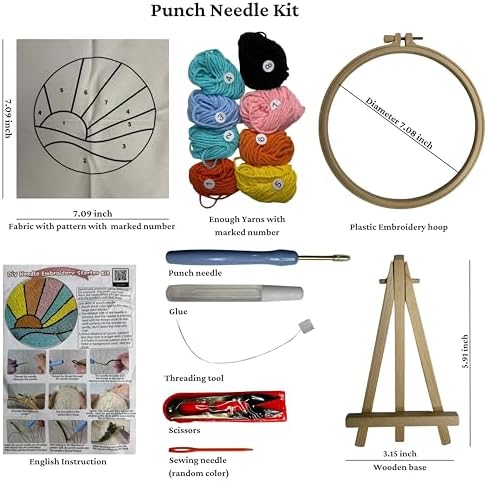 CELCRAFTIQUE Punch Needle Kits for Adults Beginner, Tool with Punch Needle Fabric, Hoops, Yarns and Sewing Needles (Morning Glow) - Image 2