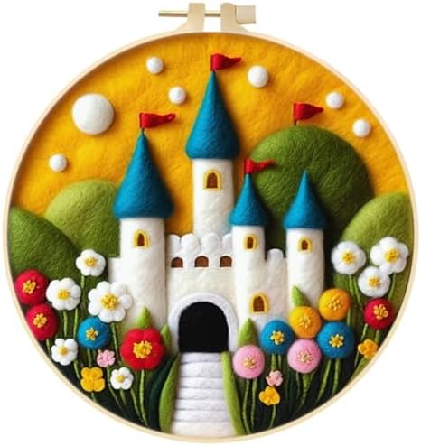 Needle Felt Starter Set, Wool Felt Painting Needle Felting Kit, Felt Painting Kit for Beginners Adult Castle Flowers Wool Needle Felt Set with Felt Needle, Picture Frame DIY Craft Project Decor by Eforcase