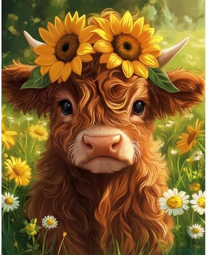 Natuyalo Cattle Paint By Numbers Kit for Adults Beginner Sunflower Adult Paint by Number Kits on Canvas Flowers Animals Acrylic Painting Kit Adults' Paint-By-Number Kits Home Wall Decor 16x20 inch by Natuyalo