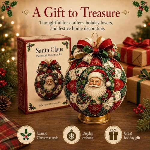 Christmas Classics Patchwork Ornament DIY Kit, Quilted Tree Fabric | Decor Set, Holiday Tabletop Craft for Beginners, Santa Reindeer Snowman Ornament, Xmas Craft Gift for Adults (Tree) - Image 7