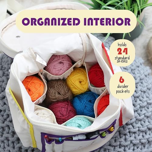 Hearth & Harbor Crochet Bag Organizer – Durable Knitting Bag, Yarn Organizer for Accessories and Supplies, Canvas Yarn Holder, Crochet Carrying Case with Accessories Pouch, Storage Organizer - Image 3