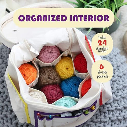 Hearth & Harbor Crochet Bag Organizer – Durable Knitting Bag, Yarn Organizer for Accessories and Supplies, Canvas Yarn Holder, Crochet Carrying Case with Accessories Pouch, Storage Organizer - Image 3