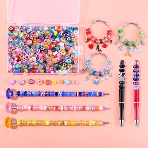 Aipridy 260 Pcs Large Hole European Beads, Craft Supplies Kit, Assorted Mixed Color Lampwork Spacer Beads for DIY Bracelet Jewelry Making(260, Mixed Pack by Style(25)) - Image 3