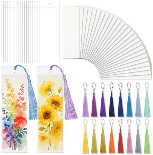 60 Pack Bookmarks with Sleeves & Tassels – Blank Watercolor Paper Bookmarks for DIY Painting, Reading, Classroom Crafts & Gift Tags by Unknown