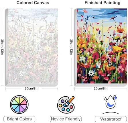 4 Pack Framed Paint by Numbers Kit for Adults Wildflowers with Wooden Easel - Image 3