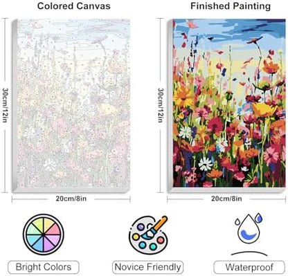 4 Pack Framed Paint by Numbers Kit for Adults Wildflowers with Wooden Easel - Image 3