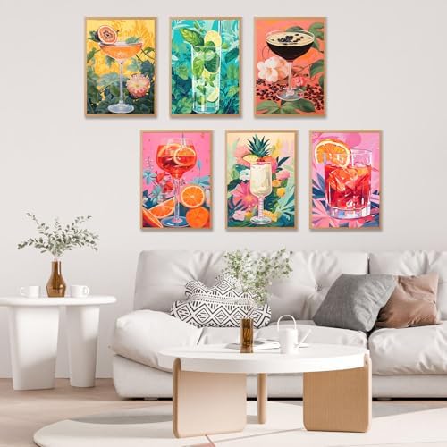 6 Pack Paint by Numbers Kit for Adults, Cocktail Drinks Canvas Painting Set - Image 6