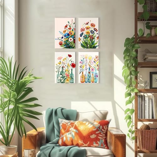 ICYANART 4 Paint by Numbers Kit for Adults Flowers, with Frame and Easel - Image 2