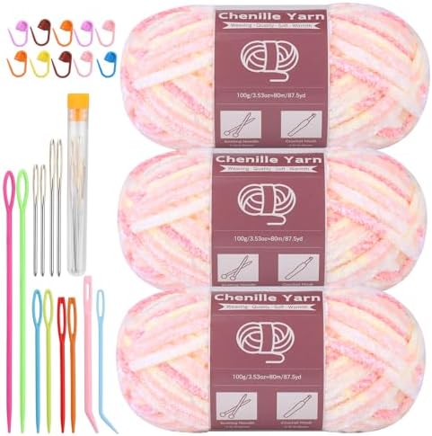LUNARM Chenille Yarn for Crochet Knitting Chunky Blanket Velvet Yarn by Lunarm