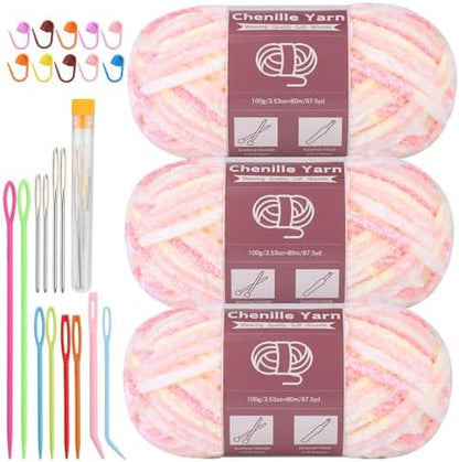 LUNARM Chenille Yarn for Crochet Knitting Chunky Blanket Velvet Yarn by Lunarm